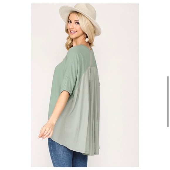 Green V Neck High Low Blouse - Picture 5 of 7